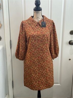 NET CODE X MODE Retro Vintage Orange/Red Floral Dress - M